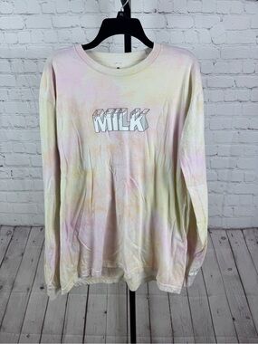 “MILK" Pastel Tie Dye Long Sleeve Graphic T-Shirt - Size XL